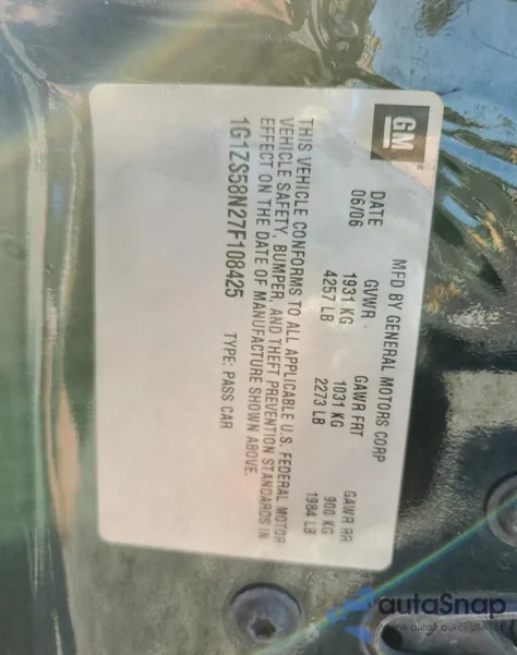 2007 Chevrolet Malibu Ls z USA, uszkodzony, nr VIN 1G1ZS58N27F108425